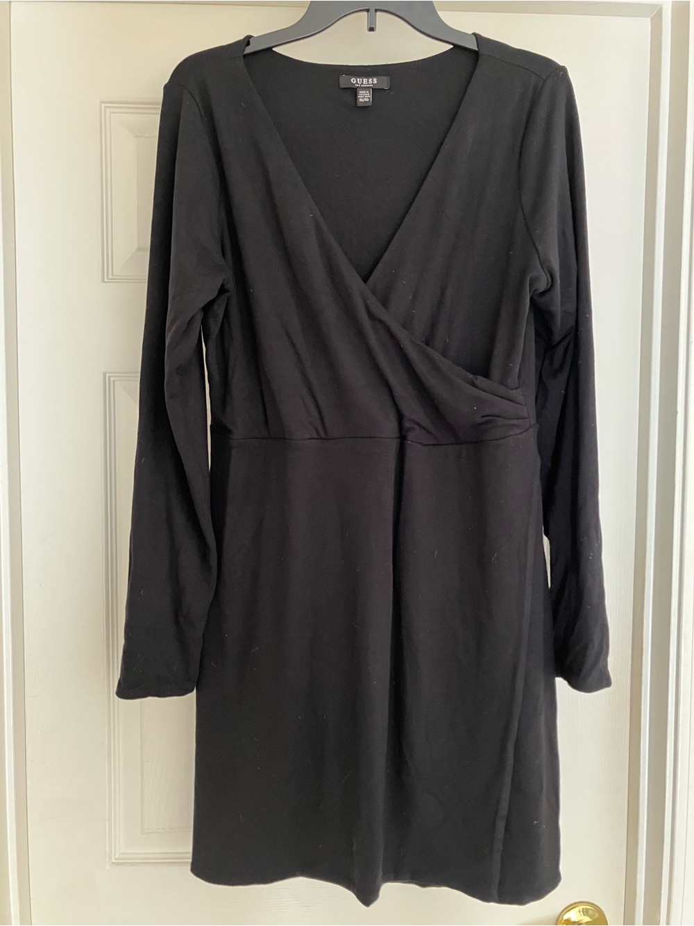 GUESS Natasha Wrap Cross Front Long Sleeve Dress Jet Black XL NEW NWOT